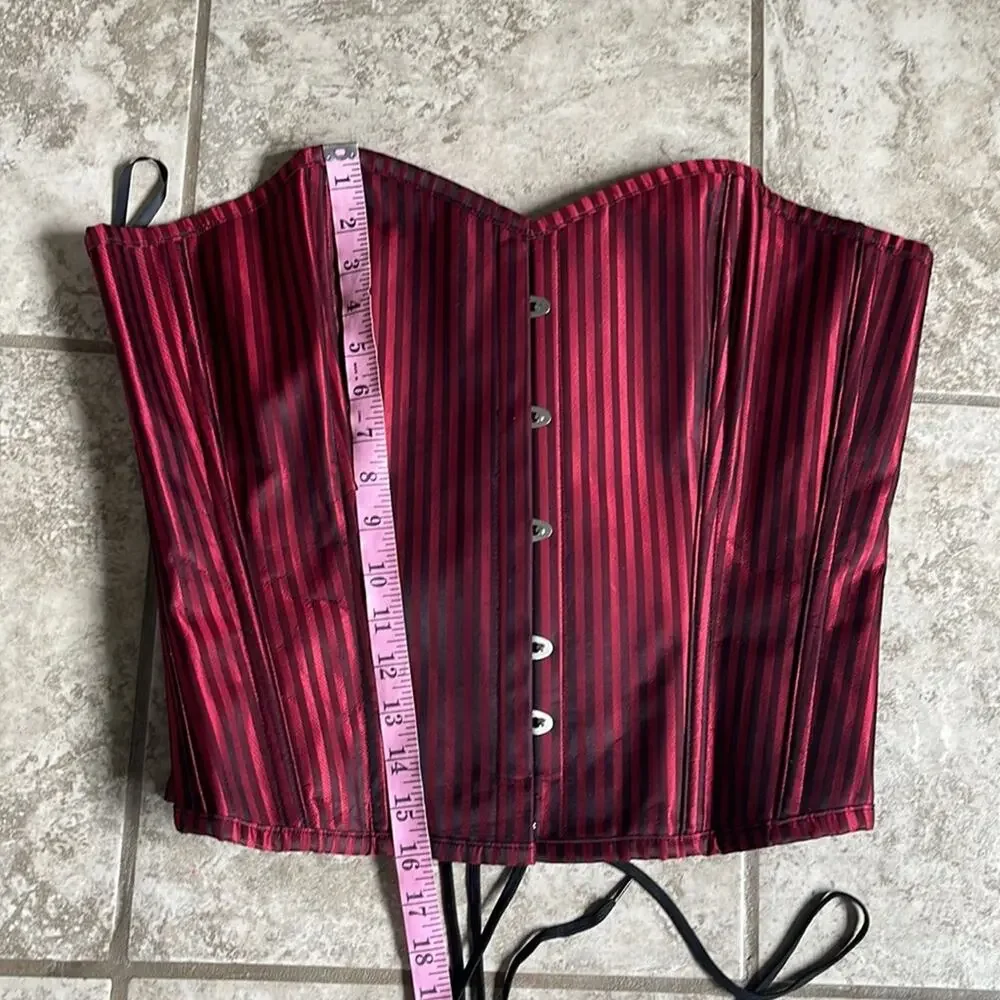 Hips & Curves Steampunk Lace Up Corset‎ Red Pinstripe Size 34
